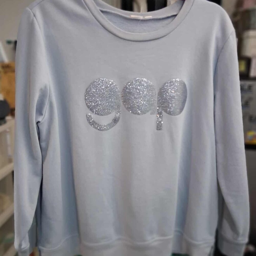 GAP logo sweatshirt, Lt blue, LARGE, Slit hem, ribbed wrists, neckline and hem